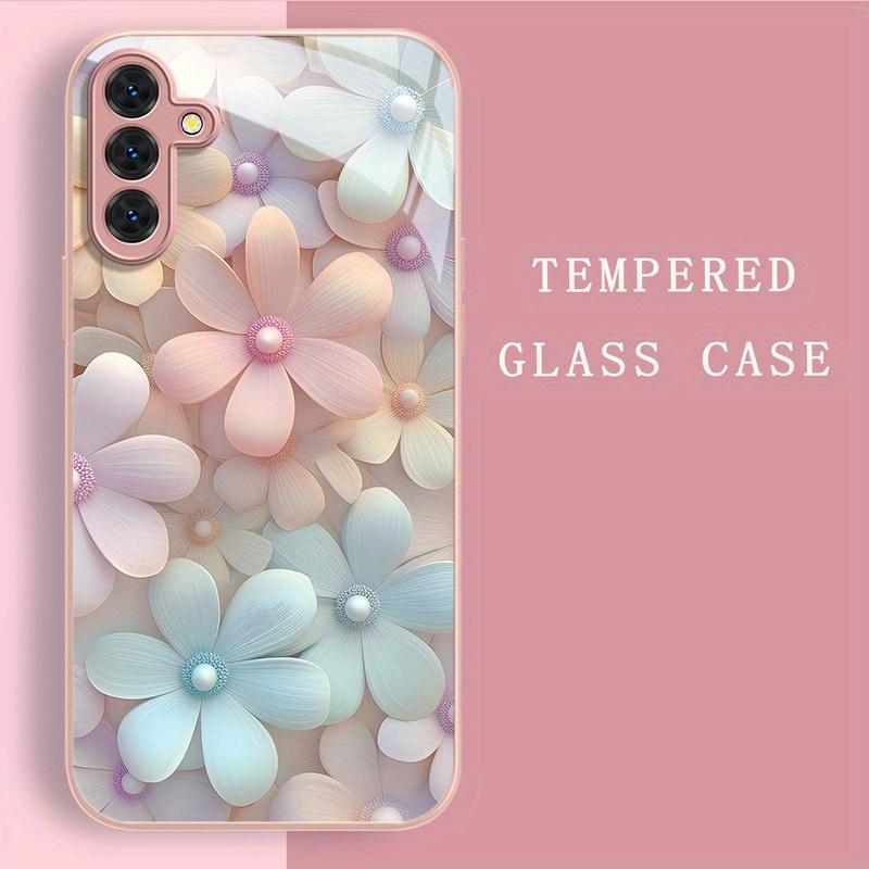 Bunte blumenverzierte Glas-Handyhülle geeignet für Samsung Galaxy S26 S25 S24 S23 S22 S20 S11S10 FE/Ultra/Plus sturzsicher