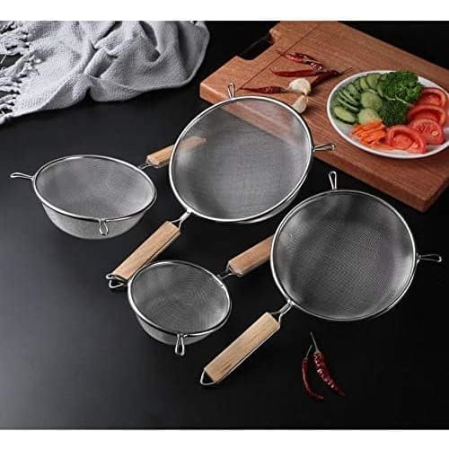 Stainless steel strainer, crush and strain soup, sturdy, perfect for baking, smooth, tempura, scoop, oil drainer, colander, strainer with handle, oil