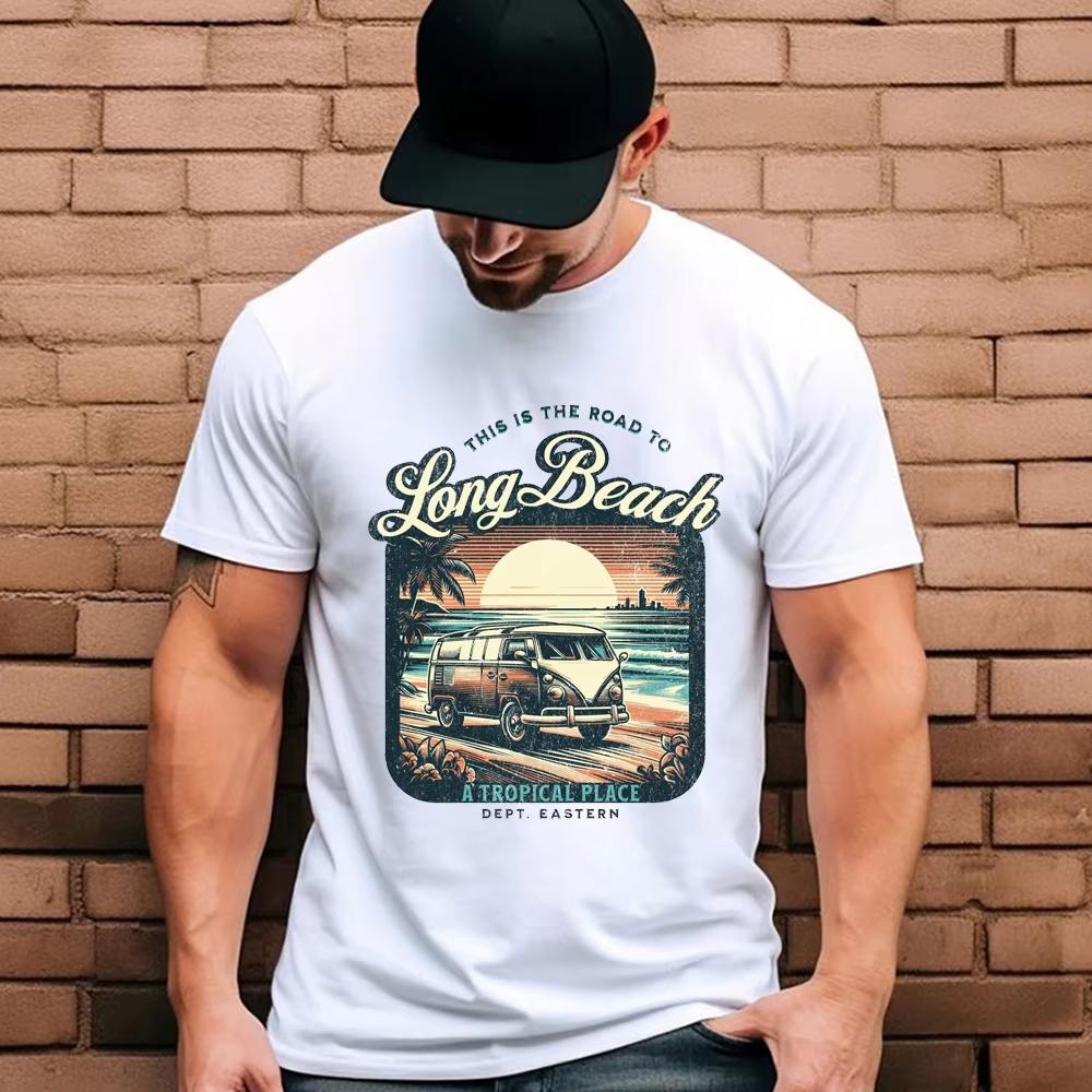 Male T Shirt Hawaii Summer Vacation Vintage Camping Bus Printed Men T-Shirt Cool Men's Tops