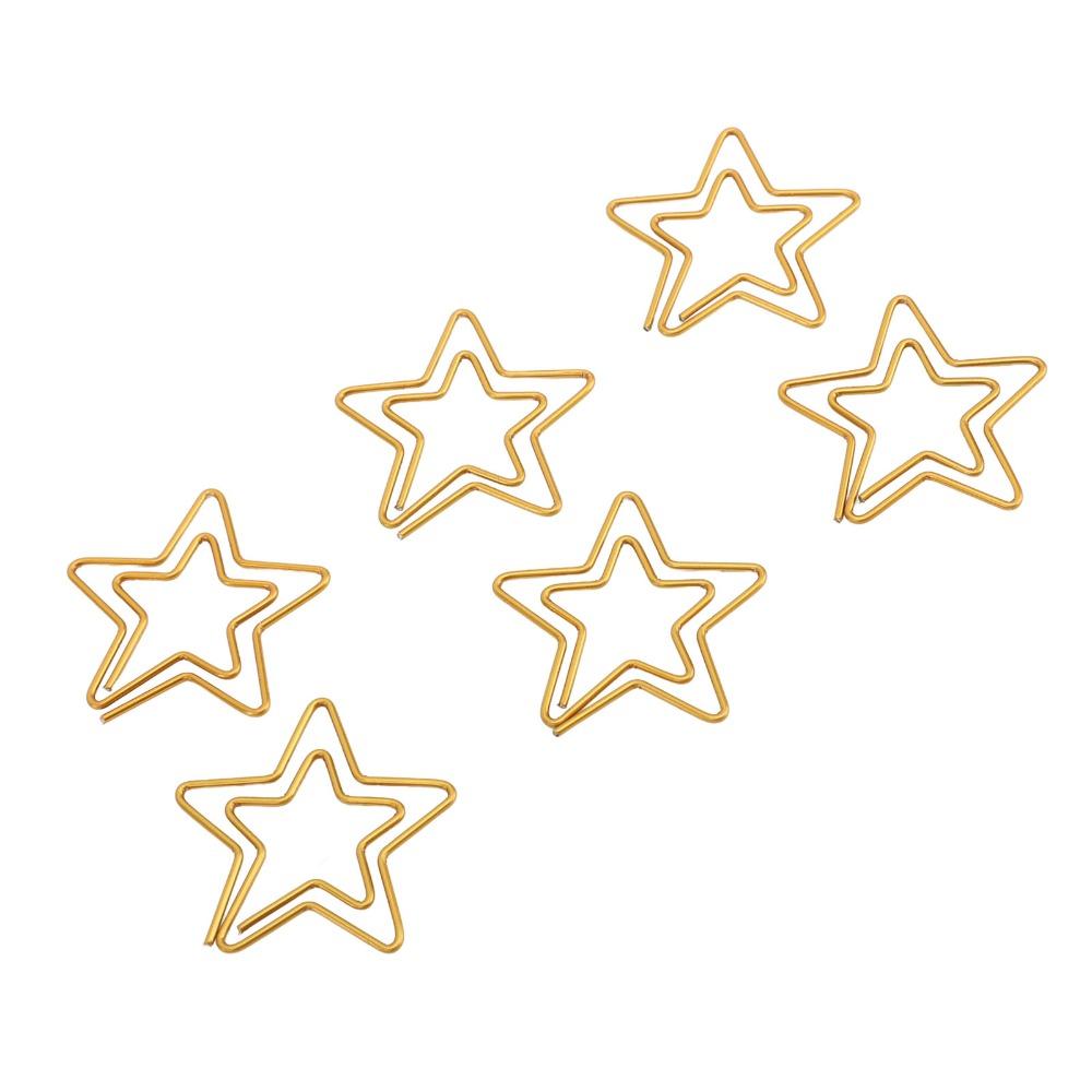 100PCS Gold Color Cute Paper Clips Star Shaped Metal Paper Clips Decorative Paper Clips Home