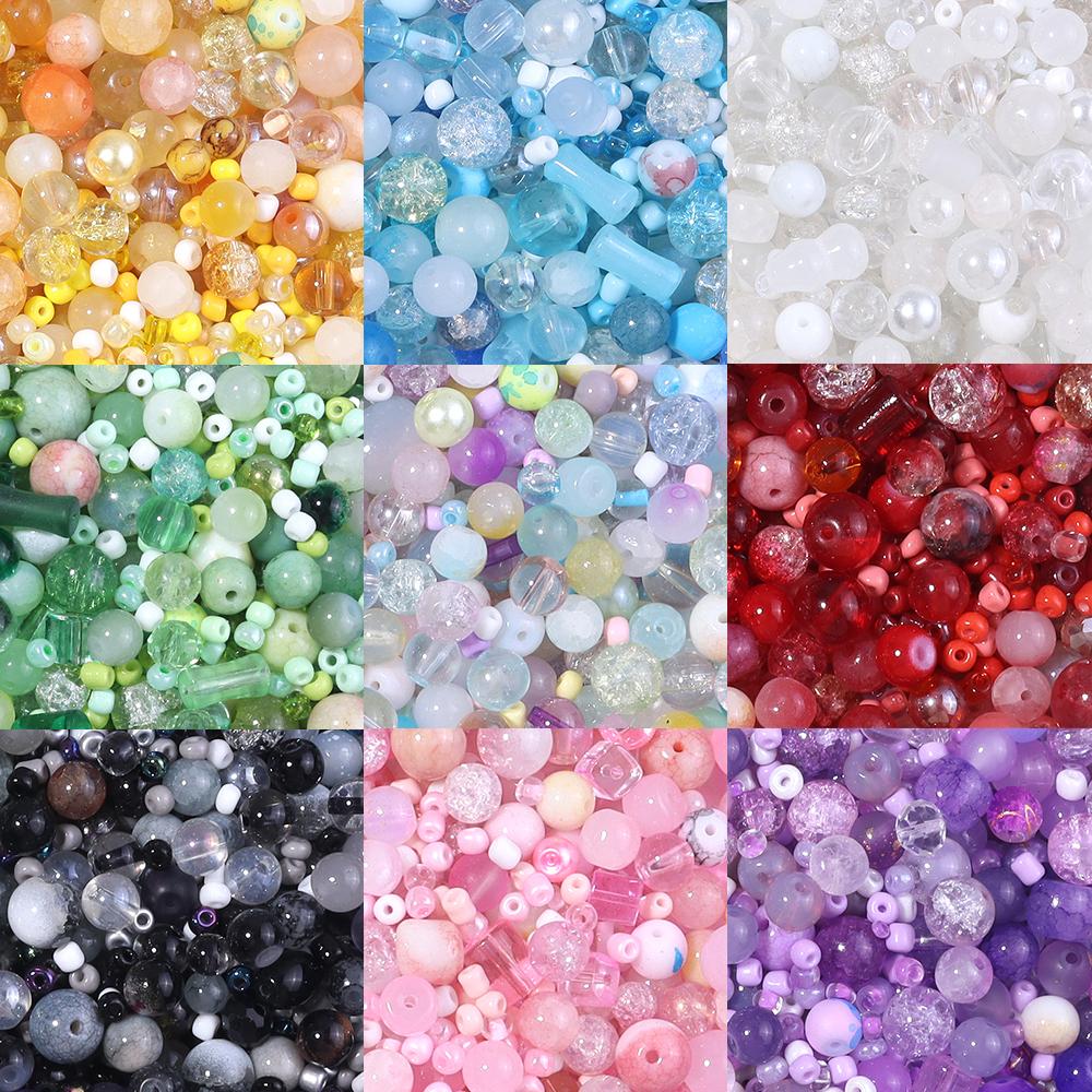 50g 3-12mm Mixed Size Glass Beads Colorful Loose Spacer Bead For Jewelry Making DIY Bracelet Necklace Phone Keychain Accessories
