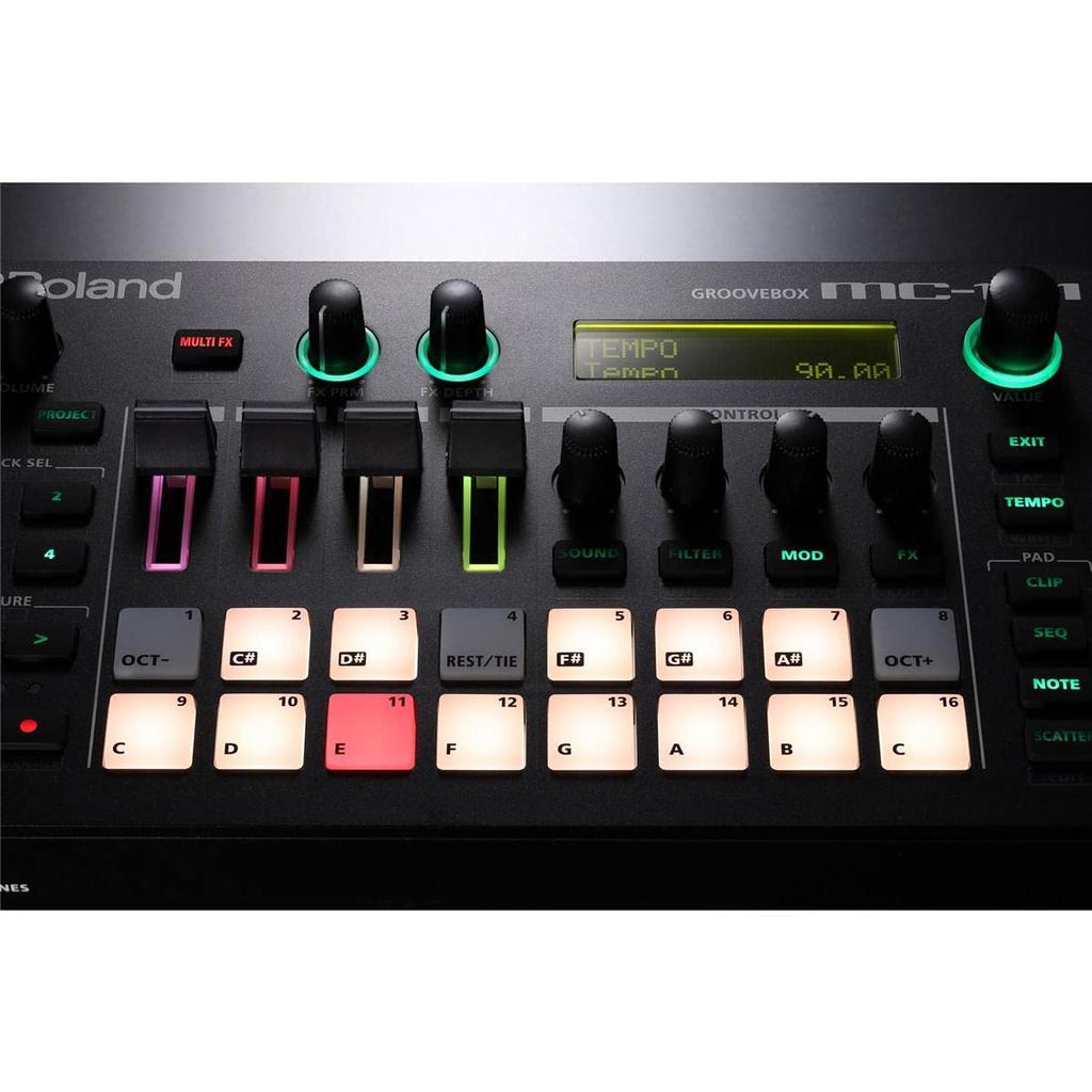 Roland Groovebox Portable Rhythm Machine with Battery USB and Composition MC-101 Power, 4-Track Sequencer, Drum/Bass/Synthesizer, Connection, DTM,