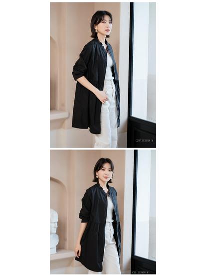 YUNyun Damen Mittellanger Stehkragen Trenchcoat - Herbst Lässig Locker Petite Jacke