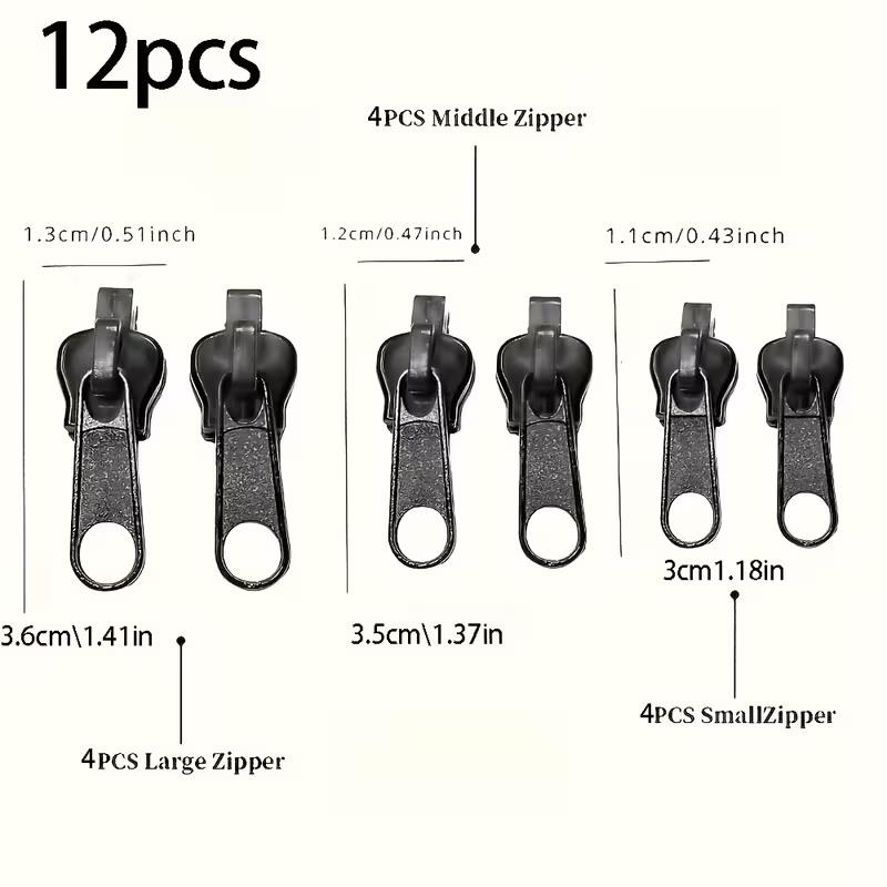 

12Pcs Zipper Repair Kit - Easy Install, Suitcase & Garment, Portable Fast Fix, Black