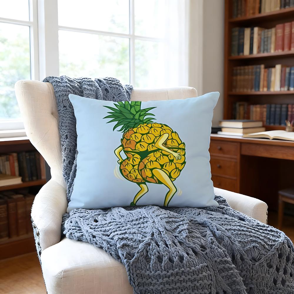 Pineappleillustration Cushion Cover Anti-Dust Mite Short Plush Pillowcase - Invisible Zipper Silky Soft Sofa Cushion Cover