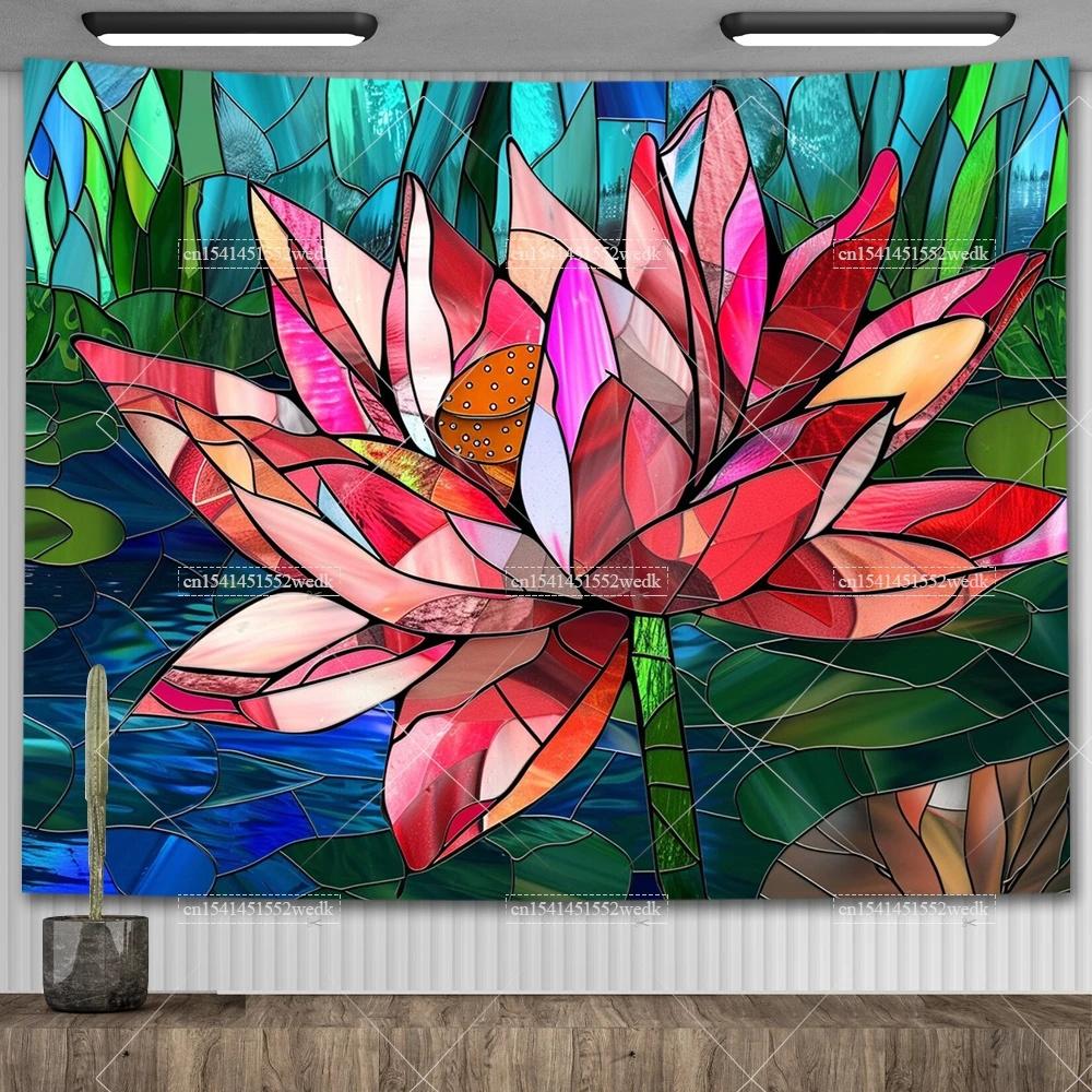 Boho Lotus Flower Wall Hanging Tapestry Colorful Landscape Floral Tapestrys Room Decoration Aesthetic Yoga Mats Altar Cloths