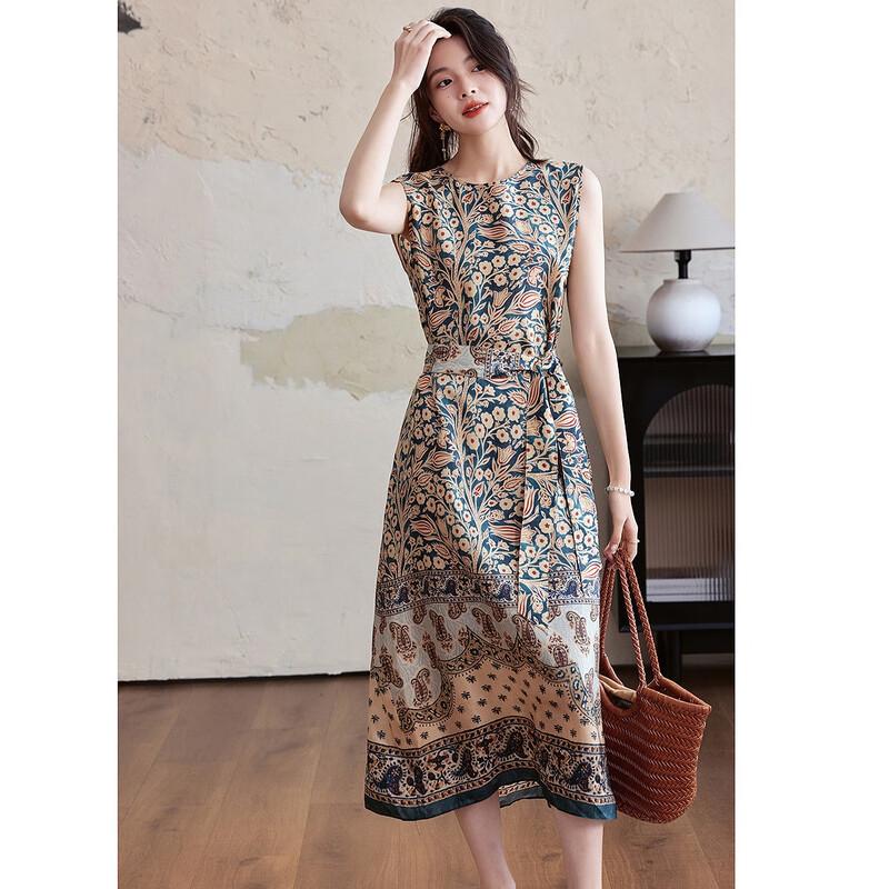 Demana Silk Story Printed Mulberry Silk Midi Dress