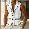 INCERUN Men Lapel Neck Sleeveless Stitching Casual Thin Slim Vest Waistcoat