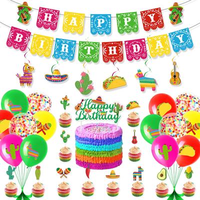 Mexican Carnival Theme Party Decoration Birthday Flag Cake Plug Balloon Customization