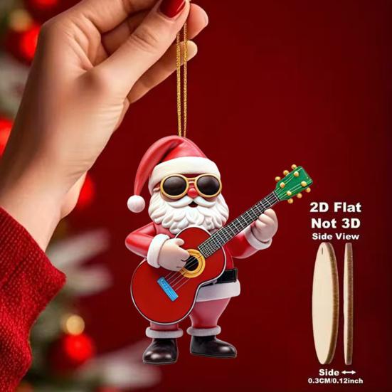 Yousheng Wooden Christmas Ornament 2D Santa Claus On Hot Air Balloon/Riding Bicycle/Penguin/Elf Hanging Ornaments for Xmas Tree Holiday Party Decor