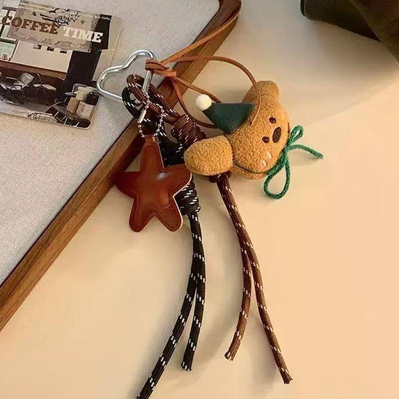 1Pcs Cartoon Plush Bow Love Pendant Keychains For Women Y2K Bag Hanging Jewelry Gift Decoration Accessories