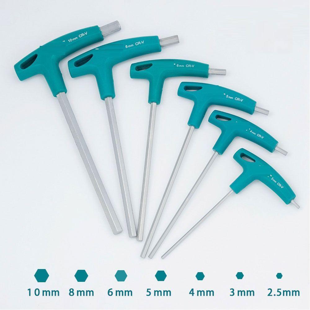 Durable T-shaped Internal Hexagonal Wrench Steel 2mm Extended Rubber Handle Green Hex Key Wrench Renovation