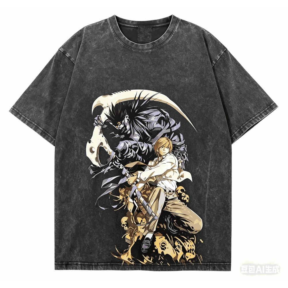Death Note Washed T-shirt Personality Clothes New Model Anime T-shirt Year Round Clothing Couples Plus Size Unisex Classic