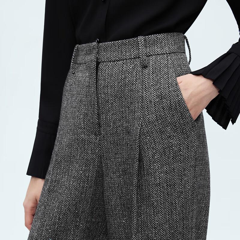 Langzi Retro Herringbone Wool Blend Wide-Leg Suit Pants