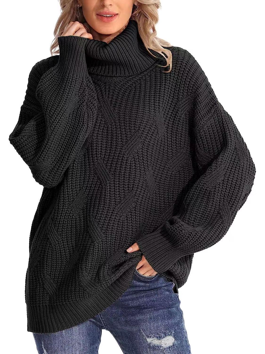 

Женский свободный свитер-пуловер с высоким воротником и кабельной вязкой, Осень/Зима 2024 XXXL чёрный