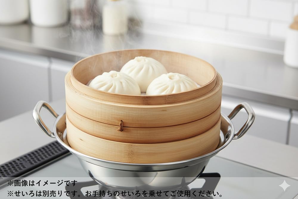 Kanda Seiro Steamer with Dedicated Pot, 15cm, Gas/IH Compatible, Stainless Steel, Double-Handled, Made in Japan, Tsubame-Sanjo, Product Number: 387070