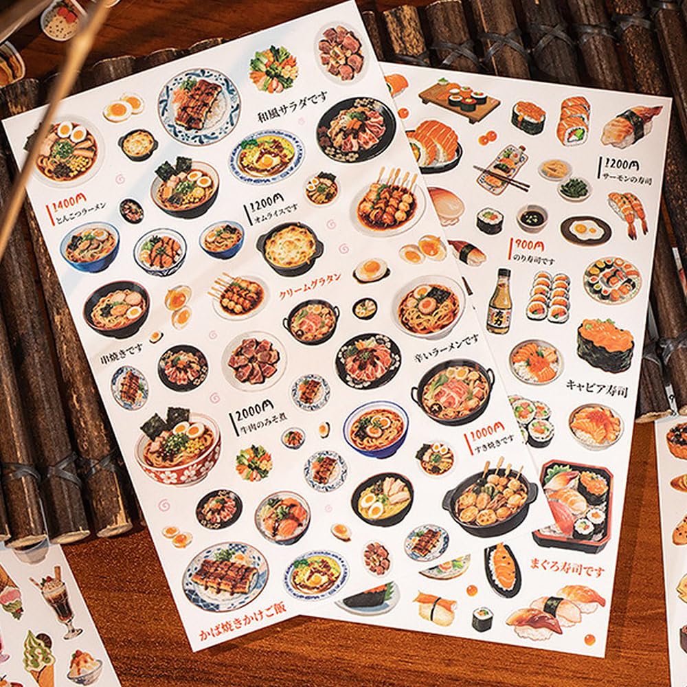 Moin Moin Sticker Set of 8 Small Retro Cafe Food Motifs Cream Set Meal Perfect for Calendars 2601sl384 / Bread, Sushi, Coffee, Cake, Food, Soda,
