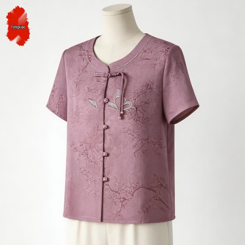 Elderly Women's New Chinese Style Short Sleeve Summer Shirt