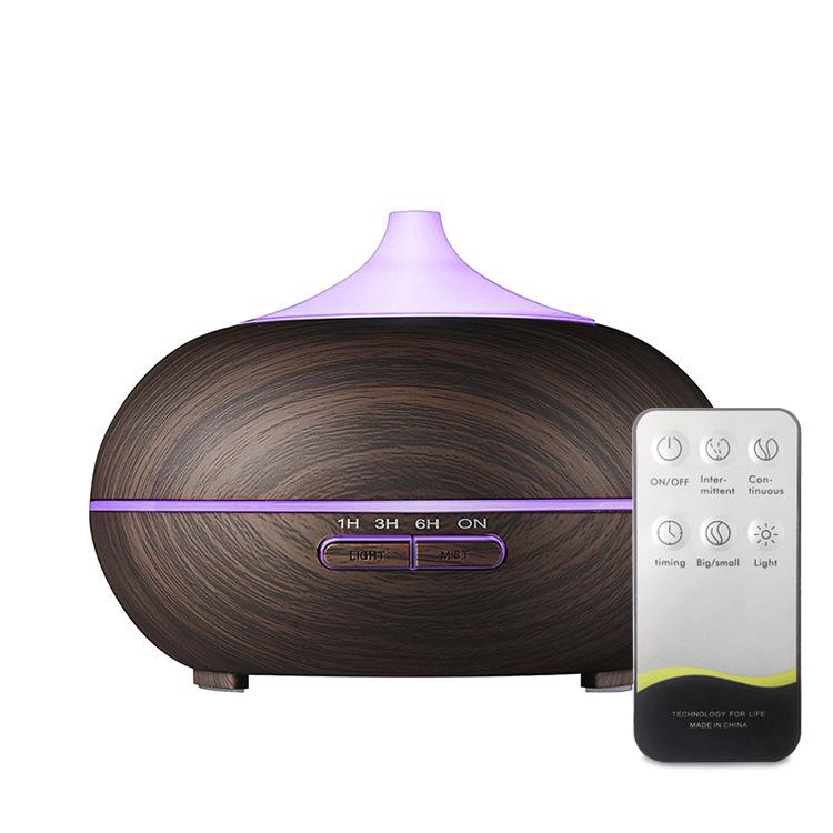 Ultrasonic Wood Grain Aroma Diffuser with Remote & 7-Color LED for Bedroom