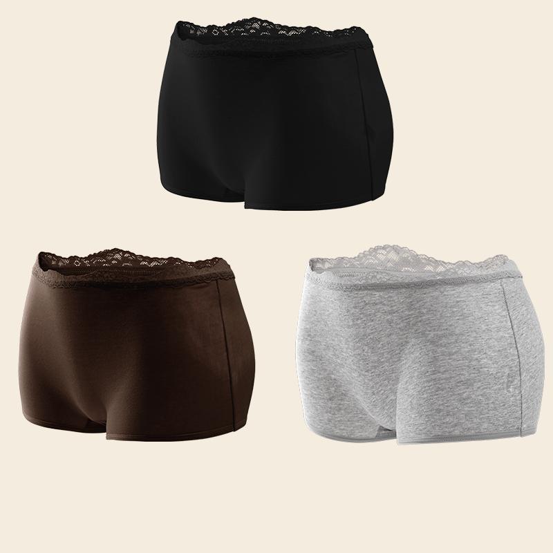 3Pcs Women's Cotton Boxers Panties Seamless Lace Satin Underwear Female Briefs Cozy Lingerie Sports Intimate Underpants S-XXL