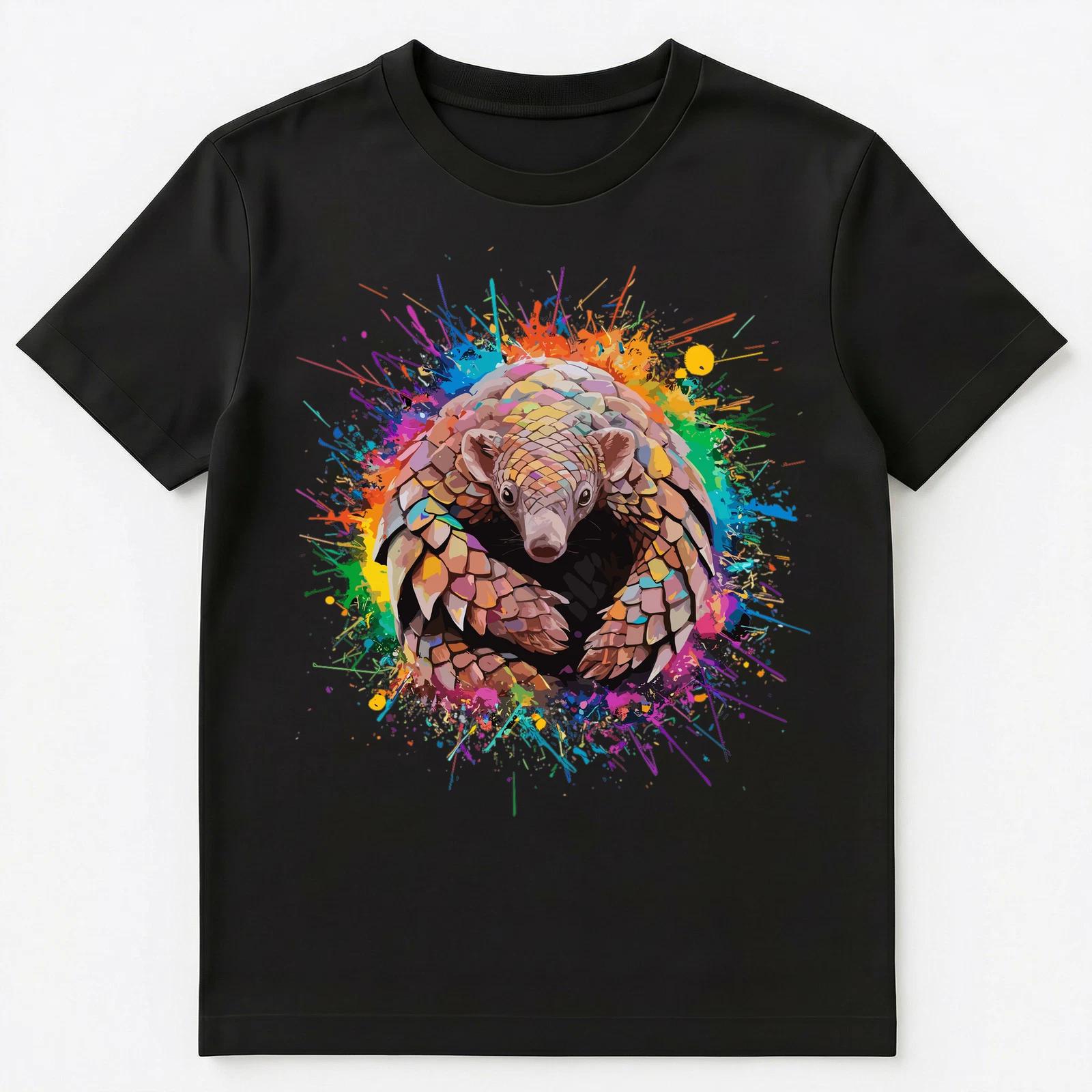 

Colorful Paint Splash Pangolin Art Graphic Unisex T-Shirt 4XL