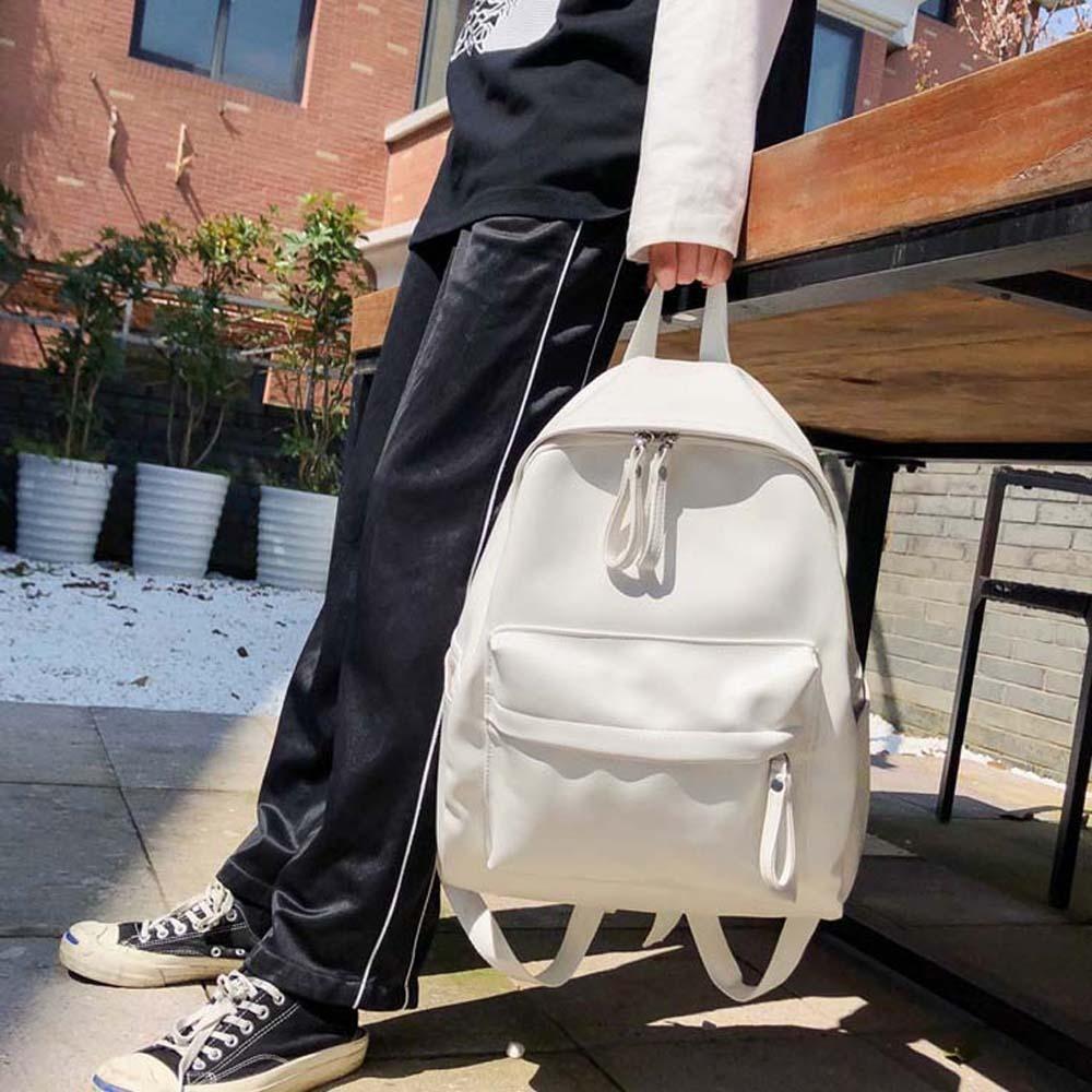 Large Capacity PU Leather Backpack Solid Color Unisex Couple Backpack Student School Bag  Men Women