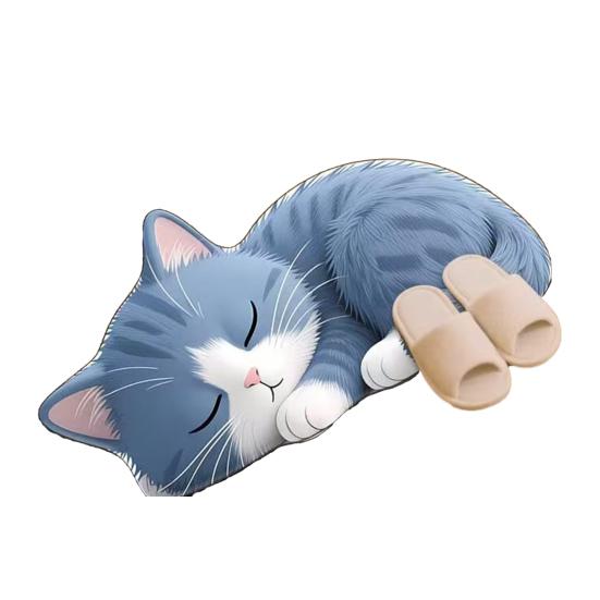 Floor Mat Non-Slip Backing Cat Design Easy Maintenance Versatile Rug Living Room Bathroom Kitchen Home Decor