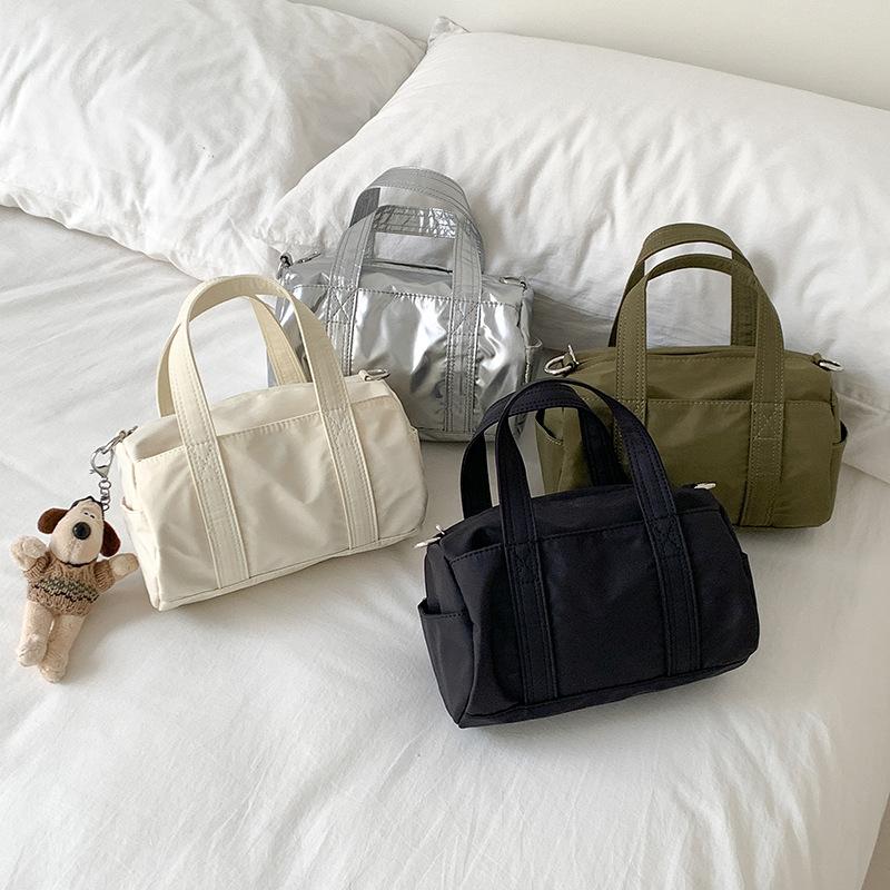 Silver Nylon Single Crossbody Bag Summer Women's Casual Shoulder Tote Bag Cylinder Versatile Highend Fashionable Niche Handbag