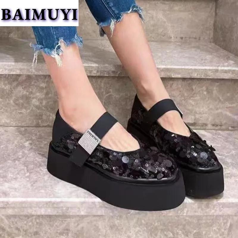 Kristall Plateau Mary Janes Schuhe Damen Bling Mittelhohe Absätze Flats Wildleder Casual Sneaker 2024 Trend Pantoletten Herbst Luxus Zapatos Mujer