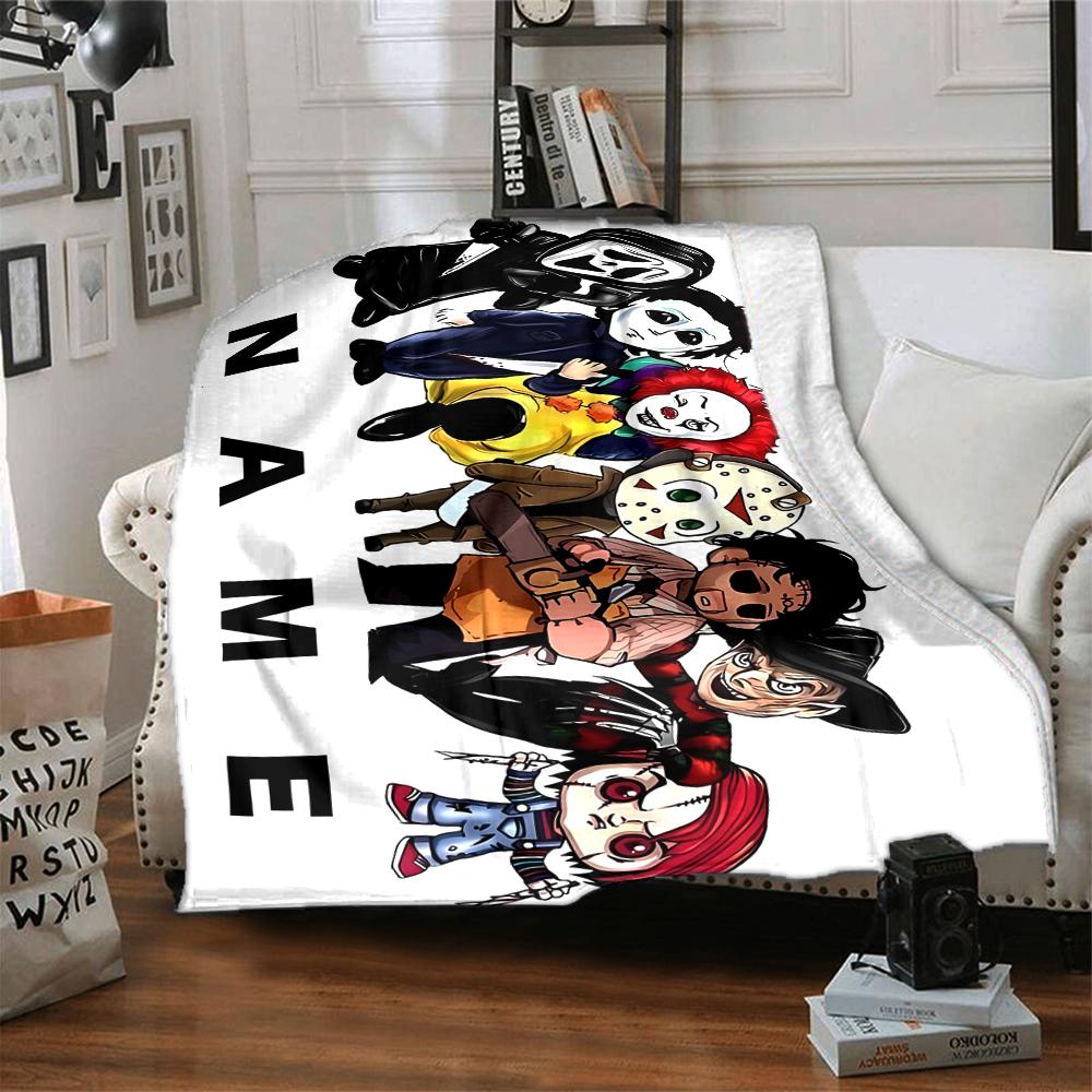 Custom Name Halloween horror Theme Printed Blanket - Perfect for Couch, Bed, Travel & Outdoor Use | Machine Washable, Cozy & Durable.