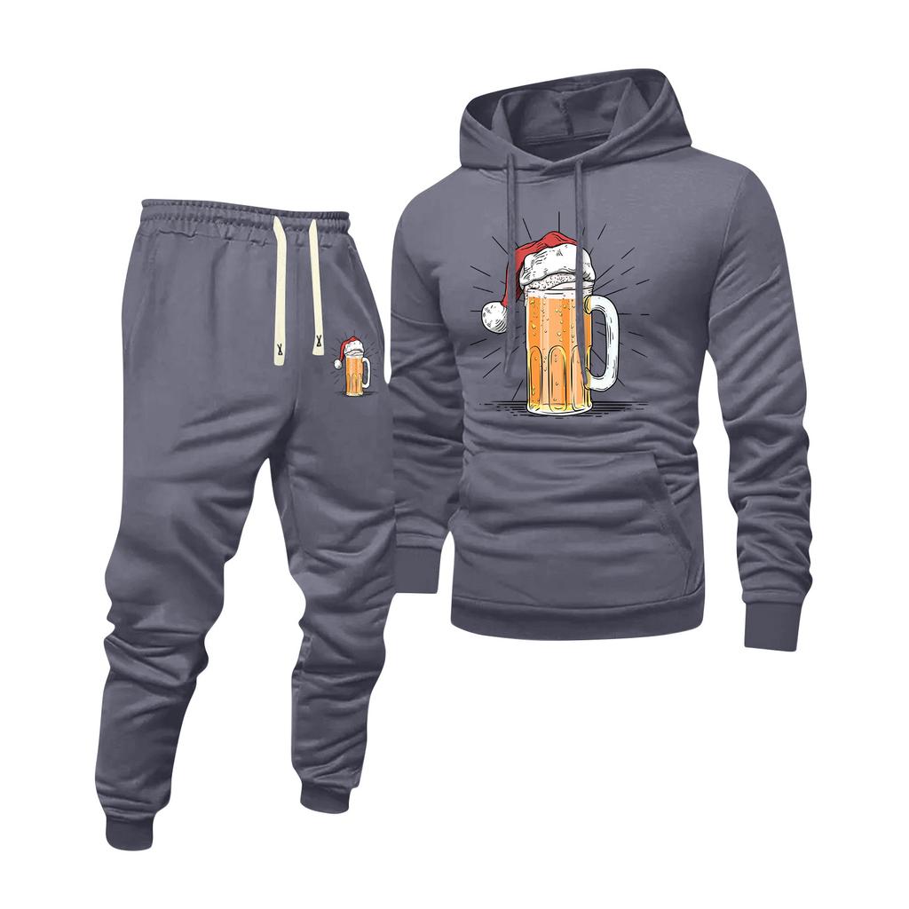 Men's Printed Hooded Sweatshirt And Sweatpants Casual Sports Suit