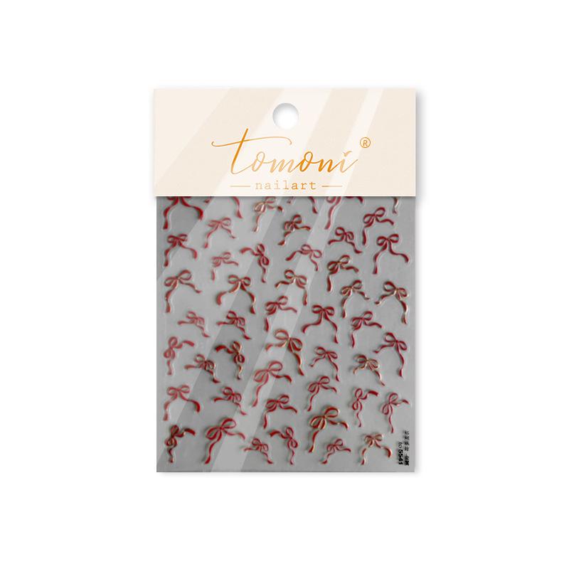 Tomoni Red Bow Minimalist Nail Art Stickers - Modern Embossed INS Style