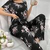 Dames Pyjamaset Grote Maten: Ronde Hals Top met Korte Mouwen en Lange Broek - All-Season Europees-Amerikaanse Stijl