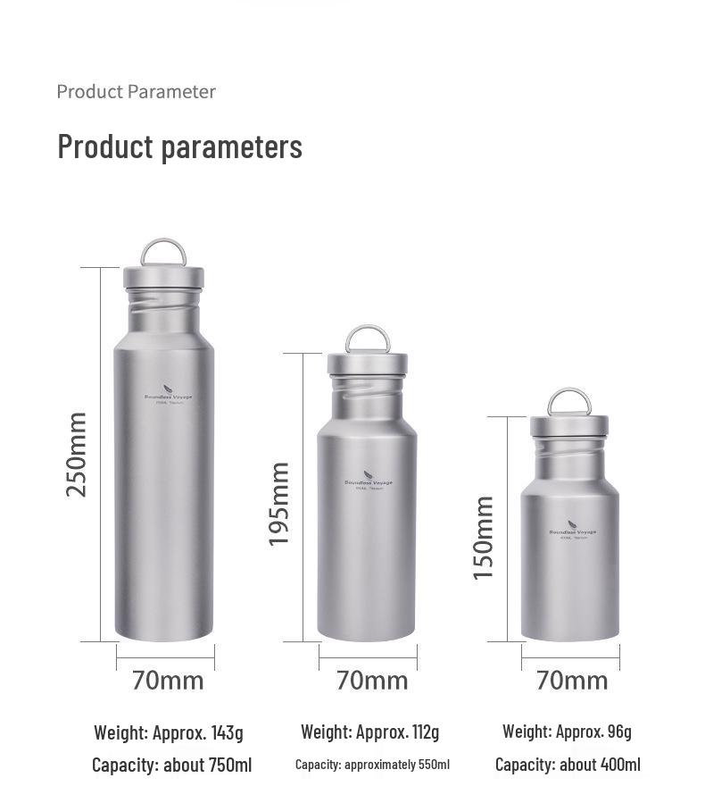 Ultra-Light Pure Titanium Water Bottle - Large Capacity, Wide Mouth, with Handle for Camping & Sports