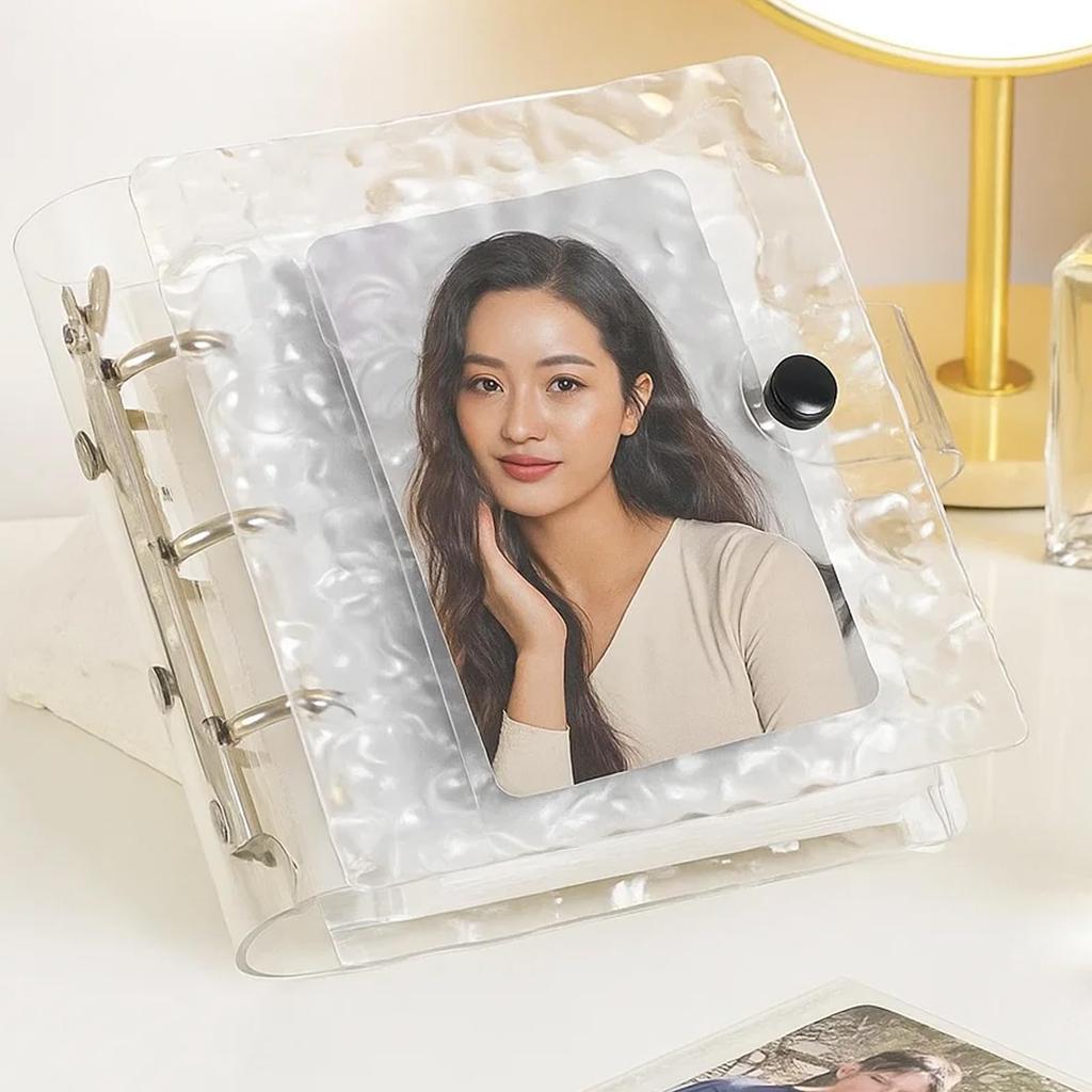ZTFTA8 Clear Acrylic Sticker Book with Ripples of Ice and Water 30 Inner Single Grid for Small Card Compact Trading Card Sticker Popular with Students