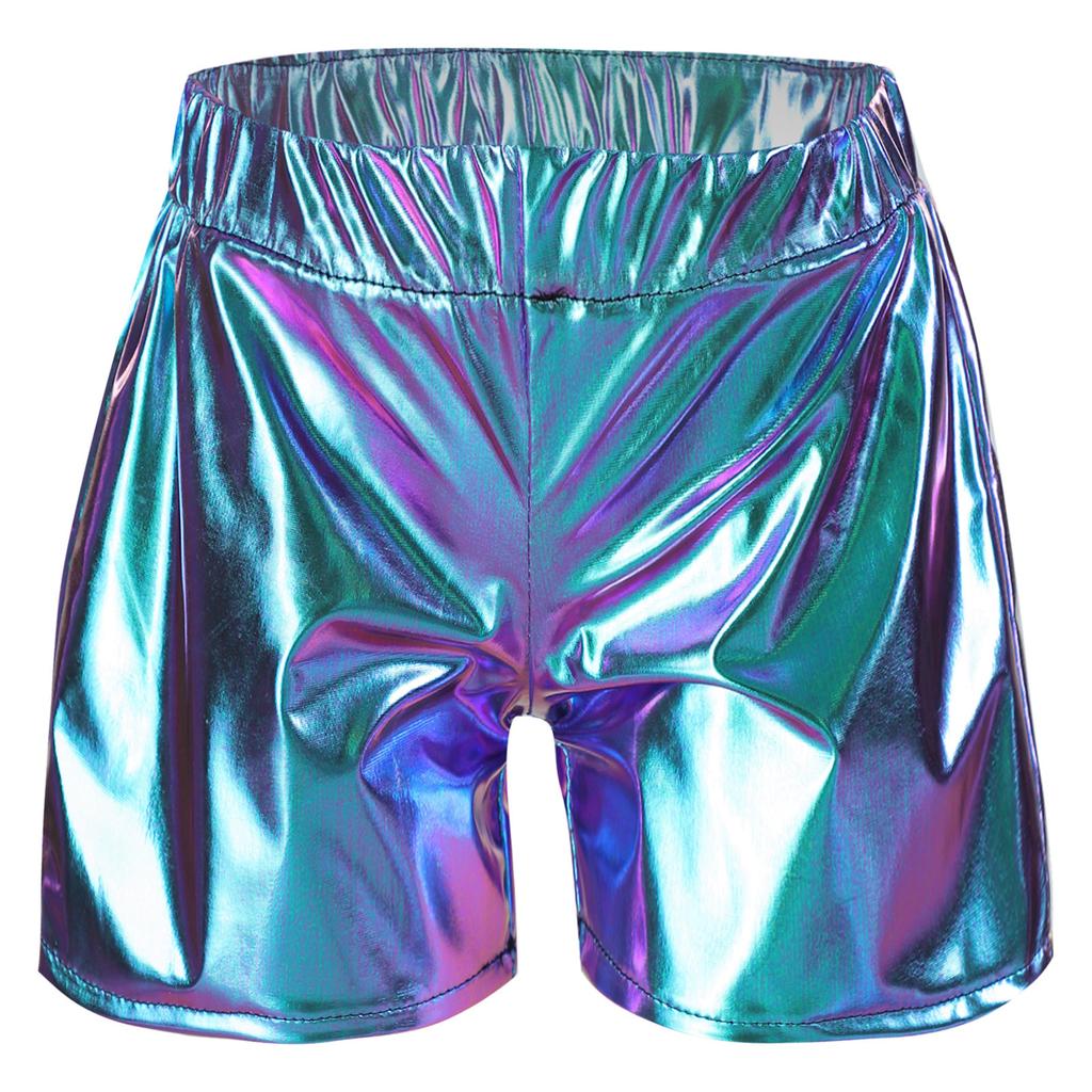 Girls Metallic Sparkly Shorts Elastic Waist Jazz Dance Cheerleading Stage Performance Costume Bottoms