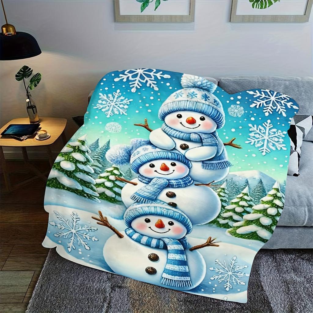 Versatile Cozy Flannel Throw Blanket - Cozy Snowman - Perfect for Couch, Bed, Travel & Home Decor | All-Season Gift for Christma
