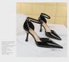 European & American High Heel Pointed Patent Leather One-Strap Sandals with Sexy Hollow Design