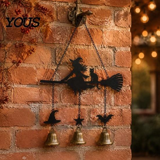 Hanging Wind Chime Halloween Witch Broom Chime, Holiday Party Decorative Metal Bell for Indoor Outdoor Garden Patio Porch Festive