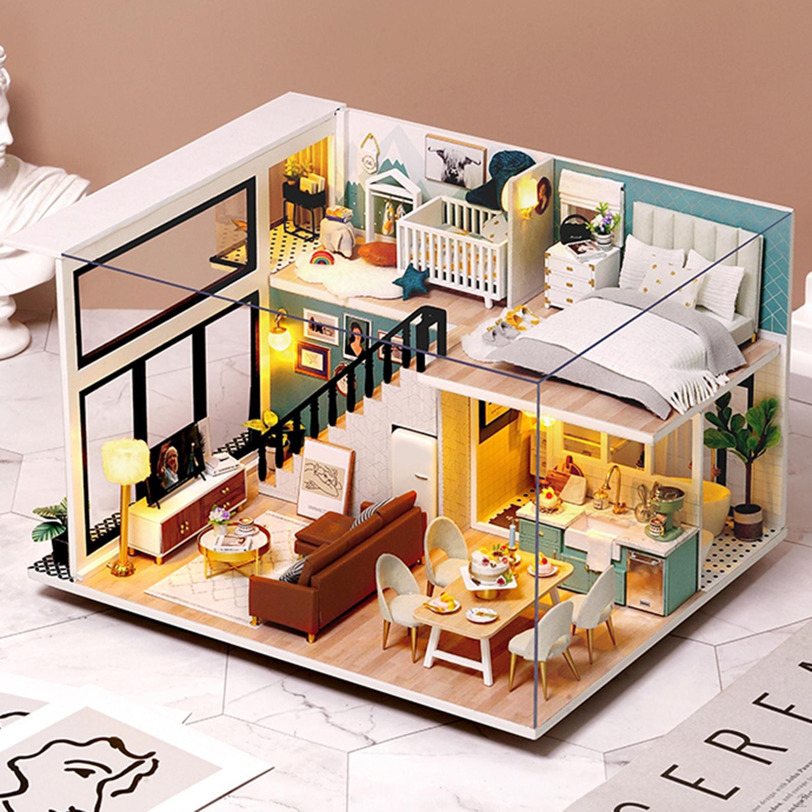 

Мініатюрний набір меблів для лялькового будиночка з світлодіодною іграшкою для дитячого різдвяного подарунка With Dust Proof