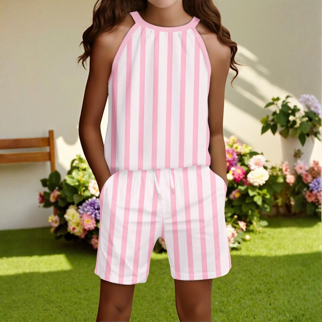 Children's Casual Fashion Round Neck Sleeveless Top Shorts Set
