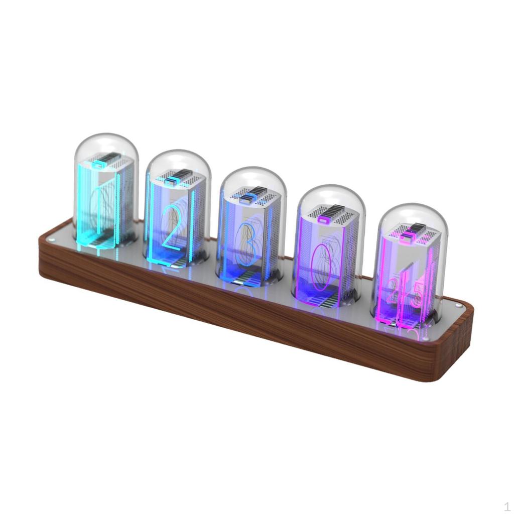 Nixie Tube Clock Alarm Timer Modern Decor RGB Glow Vintage Wooden Digital Desktop
