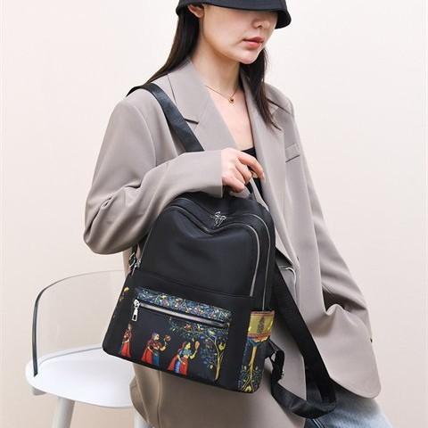 Schoolbag casual double back Korean summer outing retro women's backpack large capacity multi-purpose portable hand carry crossbody backpack