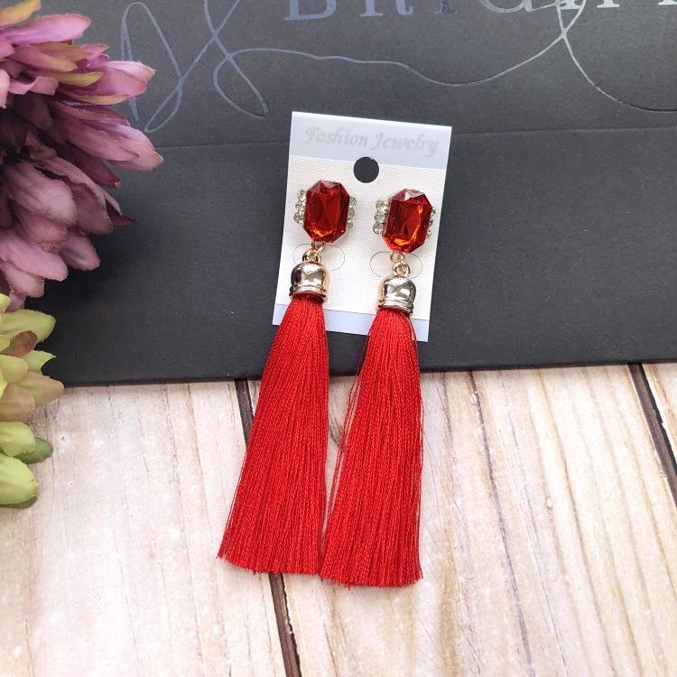 Retro flower gemstone with diamond fringed stud earrings long celebrity temperament earrings women's versatile earrings