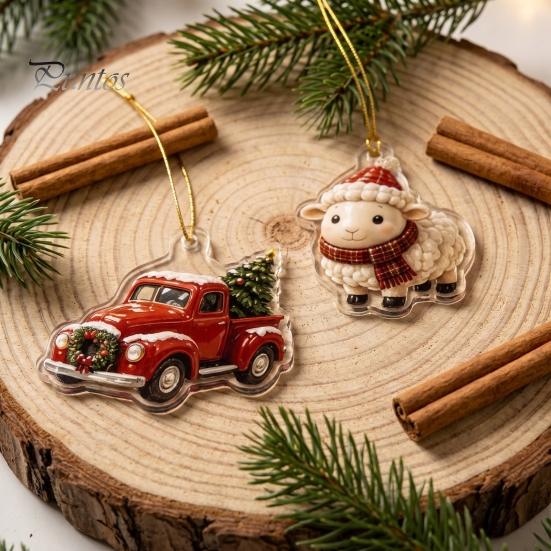 Family Christmas Tradition Farm Advent Calendar 24Pcs Acrylic 2D Ornament Set with Rustic Barn Unique Countdown Kit Animal Designs for Holiday