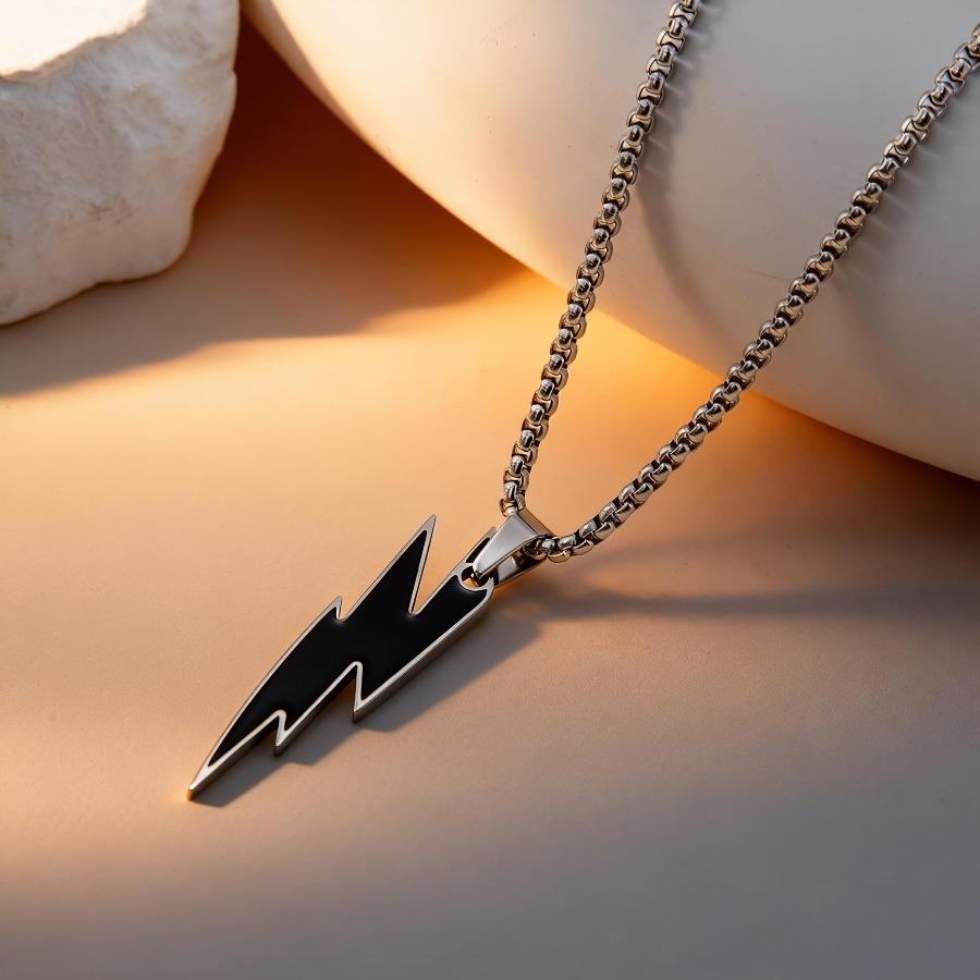 Hip-hop Style Lightning Stainless Steel Necklace, Unique Streetwear Choker, Unisex Versatile Pendant, Hypoallergenic and Colorfast