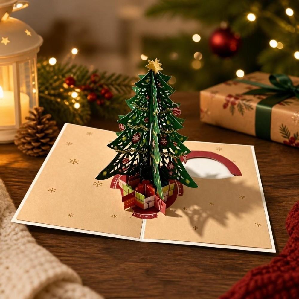 Colorful 3D Christmas Tree Card Hollow Out Xmas Invitation Card Thanksgiving