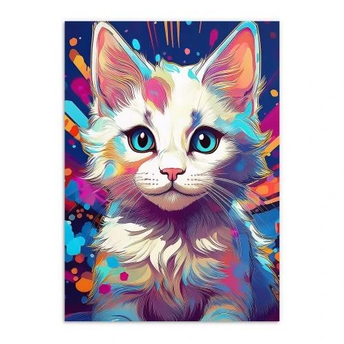 Nowoczesny Plakat Młodzieżowy z Kotem Dekoracja w Białej ramie Pop Art