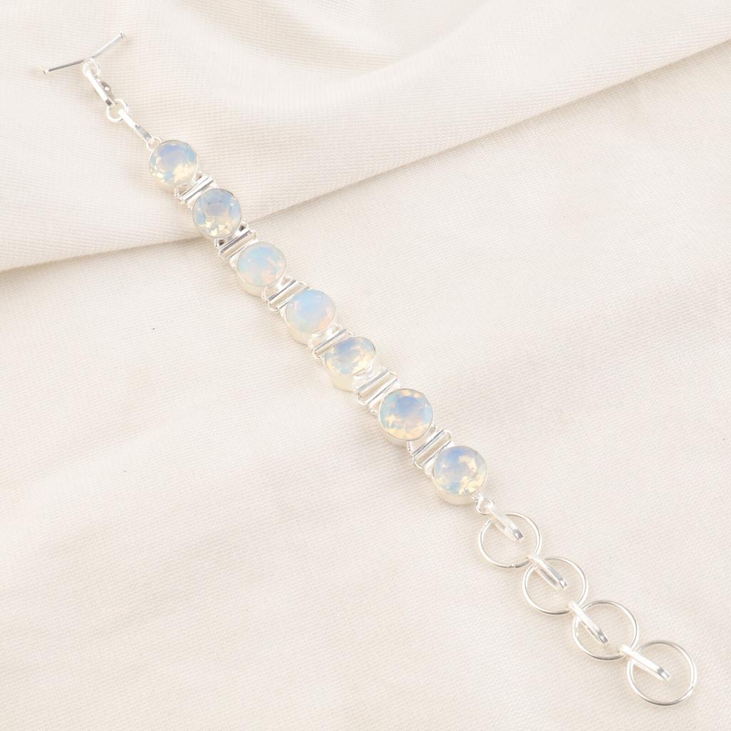 Milky Opal Gemstone 925 Sterling Silver Jewelry Handmade Bracelet9" Gift For Mom RB-7-15