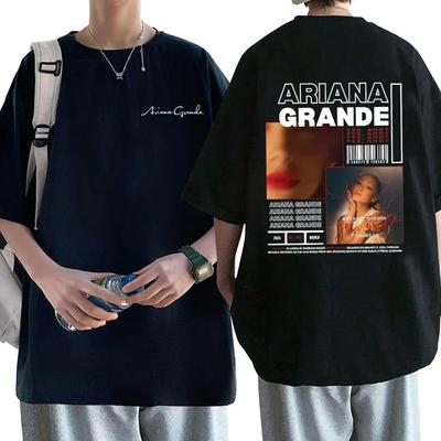 Singer Ariana Grande Yes and Music Album Double Sided Print T-shirt Men Women Fashion Oversized Tshirt Male Casual Cotton Tees